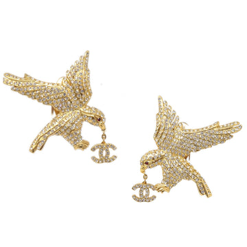 CHANEL 2001 Crystal & Gold Eagle Earrings Clip-On 01P 89085