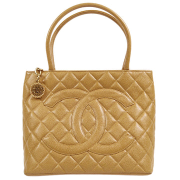 CHANEL 2000-2001 Medallion Tote Beige Caviar 89148