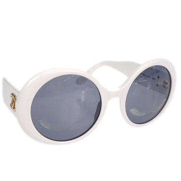 CHANEL Round Sunglasses Eyewear White Small Good 98792
