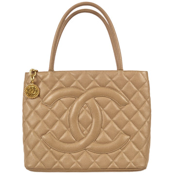 CHANEL 2001-2003 Medallion Tote Beige Caviar 89084