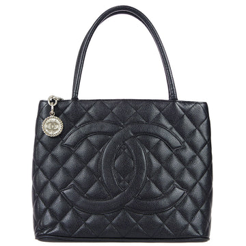 CHANEL Medallion Tote Handbag Black Caviar 98438