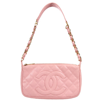 CHANEL 2003-2004 Chain Shoulder Bag Pink Caviar 98832