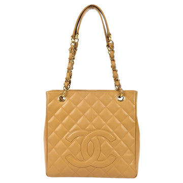 CHANEL 2003-2004 Petite Shopping Tote PST Chain Tote Handbag Beige Caviar 67827