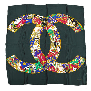 CHANEL Big Scarf Stole Green Small Good 68958