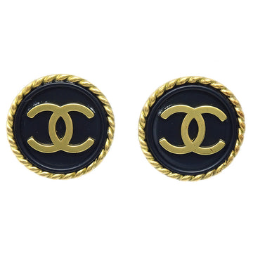 CHANEL Black & Gold Rope Edge Earrings Clip-On 69187