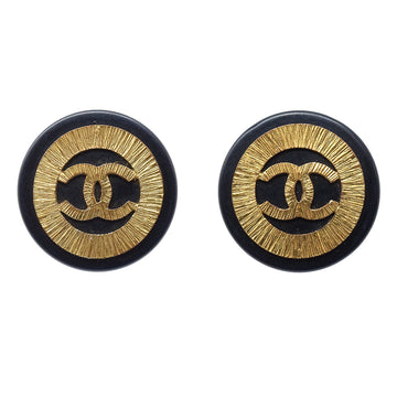 CHANEL Button Earrings Black Clip-On 28 89727