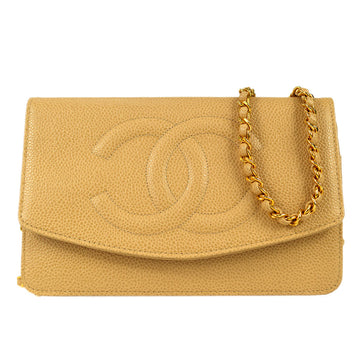 CHANEL 1997-1999 Timeless Wallet on Chain WOC Beige Caviar 69735