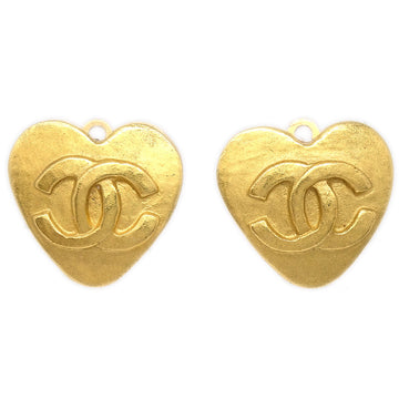 CHANEL Heart Earrings Gold Clip-On 95P Small 69844