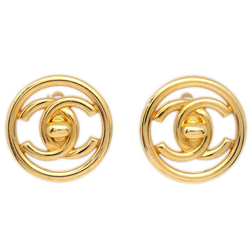 CHANEL 1997 Round CC Turnlock Earrings Gold Clip-On Large 69894