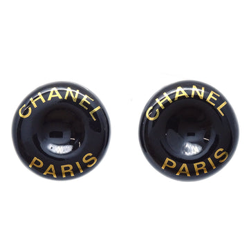 CHANEL 1997 Button Logo Earrings Black Clip-On 69904