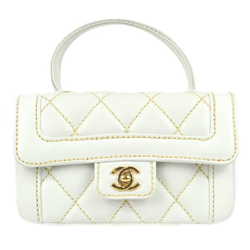 CHANEL 2004-2005 * Wild Stitch Handbag White Calfskin 180106