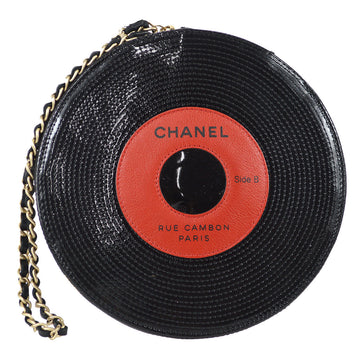 CHANEL 2003-2004 Record Chain Clutch Bag Black 69722