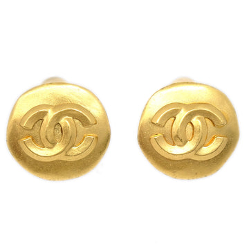 CHANEL Button Earrings Gold Clip-On Large 96P 160655