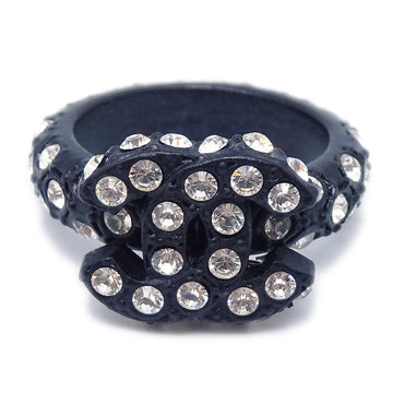 CHANEL 2002 Crystal & Black CC Ring #53 160699