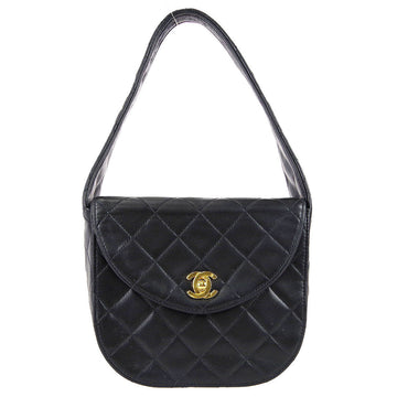 CHANEL 1991-1994 Round Flap Handbag Mini Black Lambskin 27980