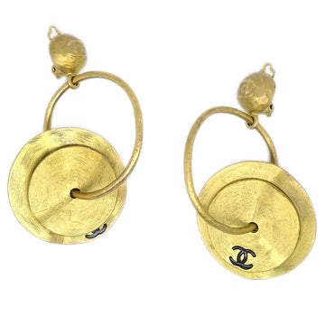 CHANEL Dangle Hoop Earrings Clip-On Gold 94A 99559