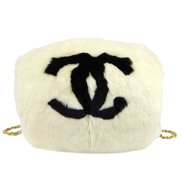 CHANEL 2001 Fall CC Logo Muff White Fur Satchel TG01741k