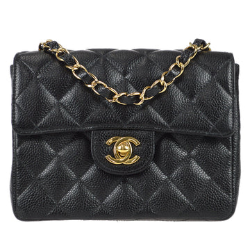 CHANEL 2003-2004 Classic Flap Mini Square Chain Shoulder Bag Black Caviar 69632