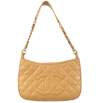 CHANEL 2003-2004 Hobo Bag Beige Caviar 160624