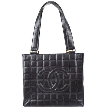 CHANEL 2001-2003 Choco Bar Tote Handbag Black Lambskin 160548