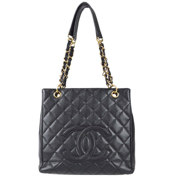 CHANEL 2001-2003 Petite Shopping Tote PST Chain Handbag Black Caviar 171089