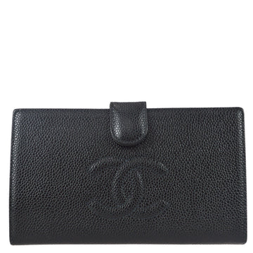 CHANEL 2004-2005 Long Wallet Black Caviar 180912