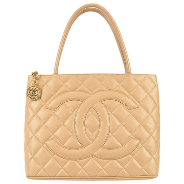 CHANEL 2003-2004 Medallion Tote Beige Caviar 77694