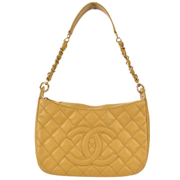 CHANEL 2003-2004 Hobo Shoulder Bag Beige Caviar 181166