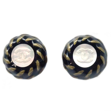 CHANEL Button Earrings Clip-On Black 97A 181212