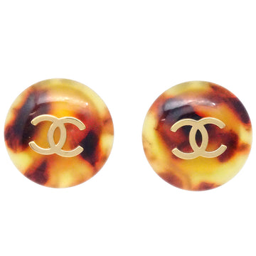 CHANEL Button Earrings Clip-On Brown 97P 190702