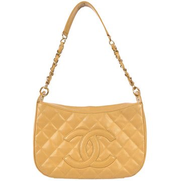 CHANEL 2004-2005 Hobo Chain Handbag Beige Caviar 18935