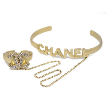 CHANEL Bangle Chain Ring Rhinestone #6 Gold 01C 170745