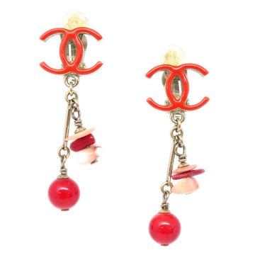 CHANEL Dangle Earrings Clip-On Red A11C 19167