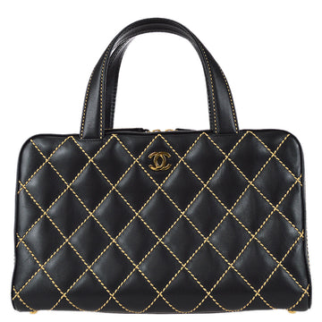 CHANEL 2001-2003 Wild Stitch Handbag Black Calfskin 28564