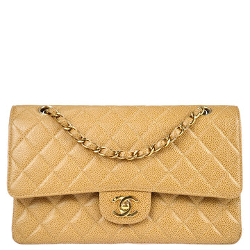 CHANEL 2003-2004 Beige Caviar Medium Classic Double Flap Bag 18754