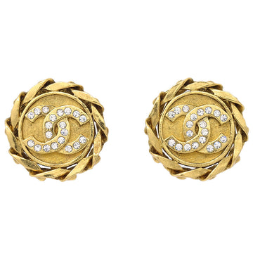 CHANEL Rhinestone Earrings Clip-On Gold 23 28763