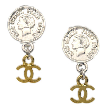 CHANEL Medallion Dangle Earrings Gold Silver Clip-On 97P 28820