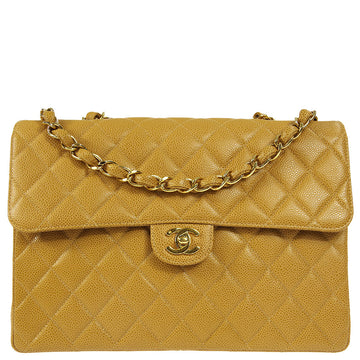 CHANEL 2001-2003 * Beige Caviar Jumbo Classic Flap Shoulder Bag 29062