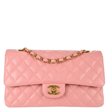 CHANEL 2003-2004  Pink Caviar Medium Classic Double Flap Shoulder Bag 49643