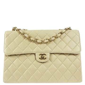 CHANEL 2001-2003 * Ivory Lambskin Jumbo Classic Flap Shoulder Bag 59624