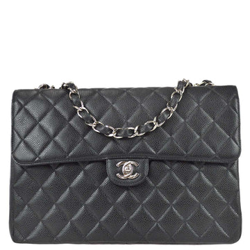 CHANEL 2001-2003 Black Caviar Jumbo Classic Flap Bag SHW 18871