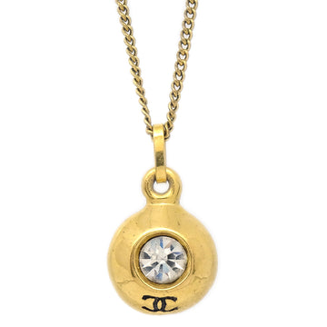 CHANEL Chain Pendant Necklace Rhinestone Gold 3642 29100