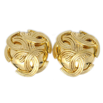 CHANEL Triple CC Button Earrings Gold Clip-On 94A 66538