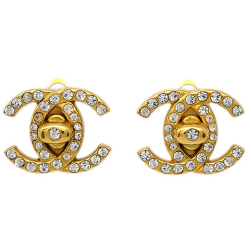 CHANEL Rhinestone Turnlock Earrings Clip-On Small 96A 29409