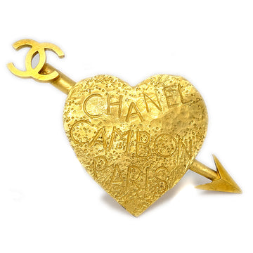 CHANEL Bow And Arrow Heart Brooch Pin Gold 93P 29424