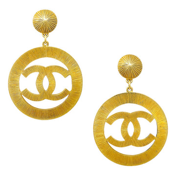 CHANEL Hoop Dangle Earrings Clip-On Gold 93A 59740