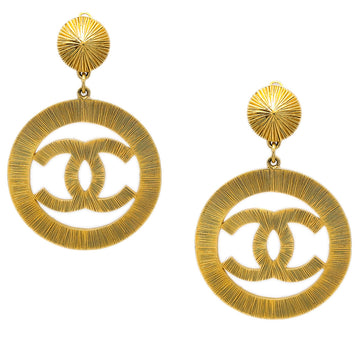 CHANEL Dangle Hoop Earrings Clip-On Gold 93A 59741