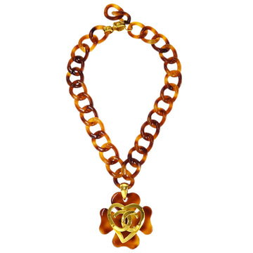 CHANEL Clover Pendant Necklace Acrylic 95P 59824