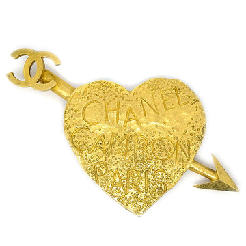 CHANEL Bow And Arrow Heart Brooch Pin Gold 93A 59835