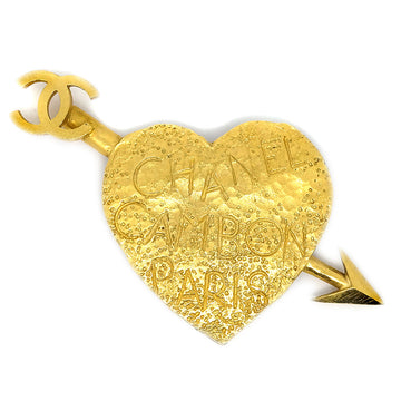 CHANEL Bow And Arrow Heart Brooch Pin Gold 93P 59836